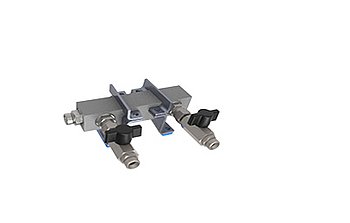 2-way Header with ball valves, M16x1 2-way Header with ball valves, M16x1