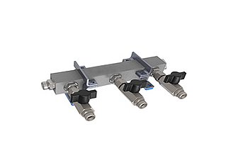 3-way Header with ball valves, M16x1 3-way Header with ball valves, M16x1