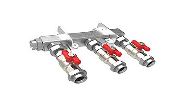 3-way Header with ball valves, M38x1,5 3-way Header with ball valves, M38x1,5