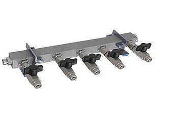 5-way Header with ball valves, M16x1 5-way Header with ball valves, M16x1